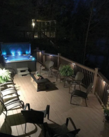 Lake House Lakeside Lodge 6 Bdrm/3.5 Bath W/ Hot Tub And Watercraft Rentals, Lighted railings light up the night on every level of deck + down to the dock, on Norris Lake in Tennessee - Lakehouse Vacation Rental - Lake Home for rent on LakeHouseVacations.com