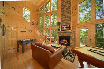 Lake House 2 Bedroom Cabin with 28 Foot Wall of Glass Great Room and 18 Foot Rain Shower, , on Powdermilk Creek - Gatlinburg in Tennessee - Lakehouse Vacation Rental - Lake Home for rent on LakeHouseVacations.com