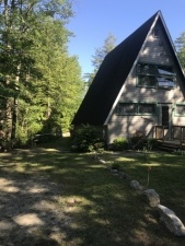 Lake House A- Frame w/ Dock Slip - July 9-16 & August 13-27 Weeks Still Available, Roadside view. Parking for A-Frame fits 4 cars. , on Spofford Lake in New Hampshire - Lakehouse Vacation Rental - Lake Home for rent on LakeHouseVacations.com